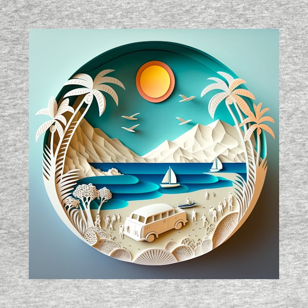 3D Effect Papercut Art - Beach Scene by TheArtfulAI